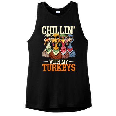 Funny Family Thanksgiving Chillin With My Turkeys Ladies PosiCharge Tri-Blend Wicking Tank