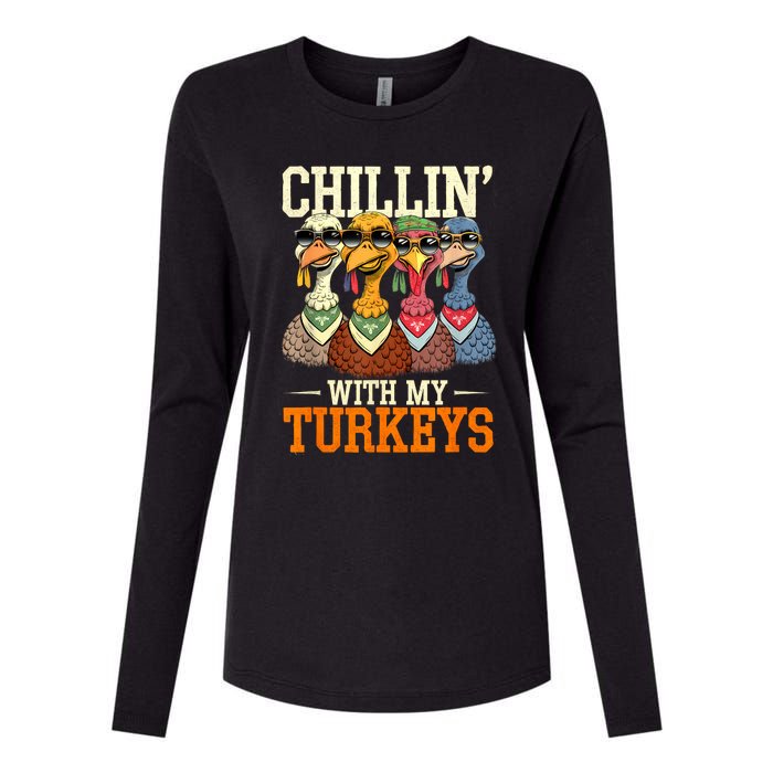 Funny Family Thanksgiving Chillin With My Turkeys Womens Cotton Relaxed Long Sleeve T-Shirt