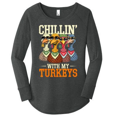 Funny Family Thanksgiving Chillin With My Turkeys Women's Perfect Tri Tunic Long Sleeve Shirt