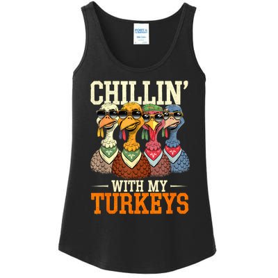 Funny Family Thanksgiving Chillin With My Turkeys Ladies Essential Tank