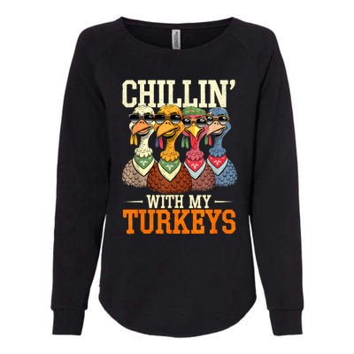 Funny Family Thanksgiving Chillin With My Turkeys Womens California Wash Sweatshirt