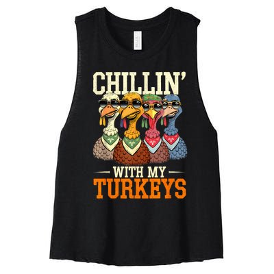 Funny Family Thanksgiving Chillin With My Turkeys Women's Racerback Cropped Tank