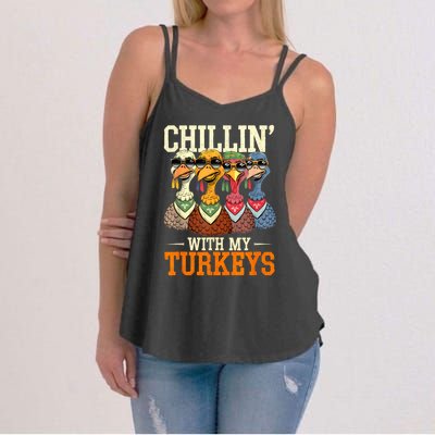 Funny Family Thanksgiving Chillin With My Turkeys Women's Strappy Tank