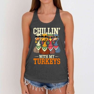 Funny Family Thanksgiving Chillin With My Turkeys Women's Knotted Racerback Tank