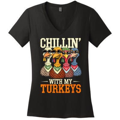 Funny Family Thanksgiving Chillin With My Turkeys Women's V-Neck T-Shirt