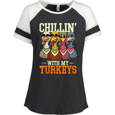 Funny Family Thanksgiving Chillin With My Turkeys Enza Ladies Jersey Colorblock Tee