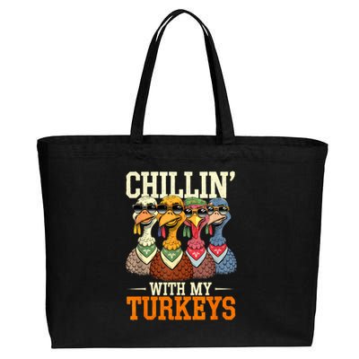 Funny Family Thanksgiving Chillin With My Turkeys Cotton Canvas Jumbo Tote