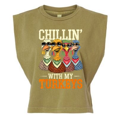 Funny Family Thanksgiving Chillin With My Turkeys Garment-Dyed Women's Muscle Tee