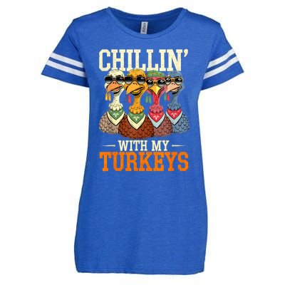 Funny Family Thanksgiving Chillin With My Turkeys Enza Ladies Jersey Football T-Shirt