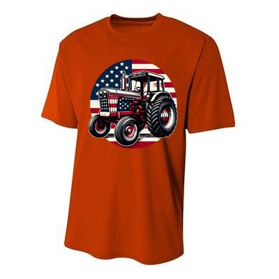 Funny Farm Tractors Usa Flag Patriotic Farming 4th Of July Performance Sprint T-Shirt