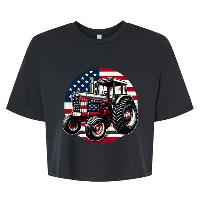 Funny Farm Tractors Usa Flag Patriotic Farming 4th Of July Bella+Canvas Jersey Crop Tee