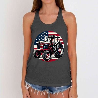 Funny Farm Tractors Usa Flag Patriotic Farming 4th Of July Women's Knotted Racerback Tank