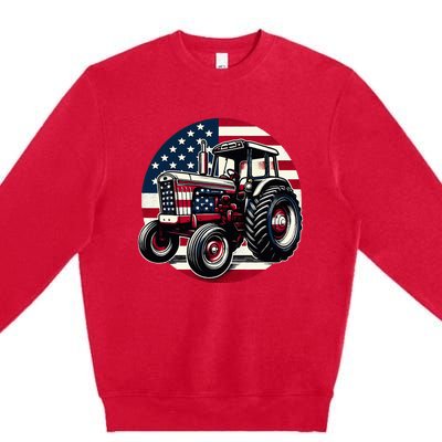 Funny Farm Tractors Usa Flag Patriotic Farming 4th Of July Premium Crewneck Sweatshirt