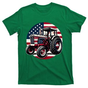 Funny Farm Tractors Usa Flag Patriotic Farming 4th Of July T-Shirt