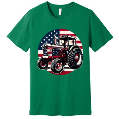 Funny Farm Tractors Usa Flag Patriotic Farming 4th Of July Premium T-Shirt