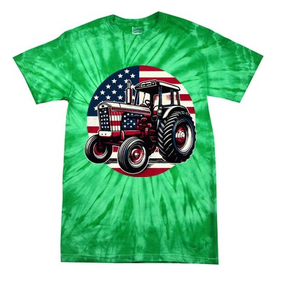 Funny Farm Tractors Usa Flag Patriotic Farming 4th Of July Tie-Dye T-Shirt