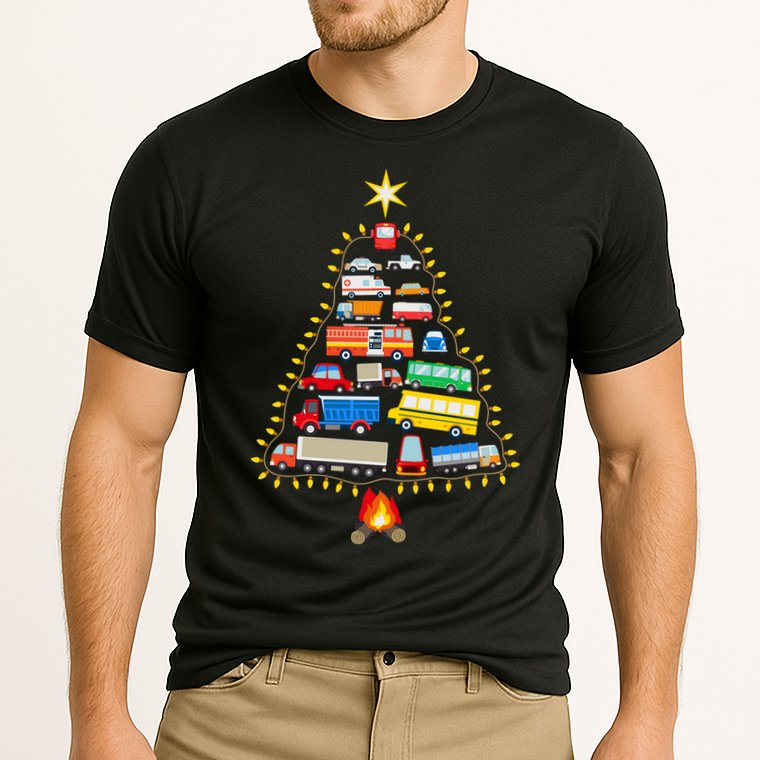 Firefighter Fire Truck Christmas Tree Xmas Tshirt Performance Shirt