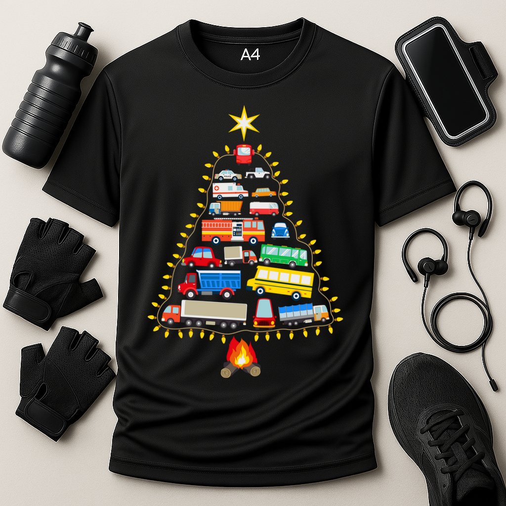 Firefighter Fire Truck Christmas Tree Xmas Tshirt Performance Shirt