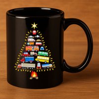 Firefighter Fire Truck Christmas Tree Xmas Tshirt 11oz C Handle Ceramic Mug