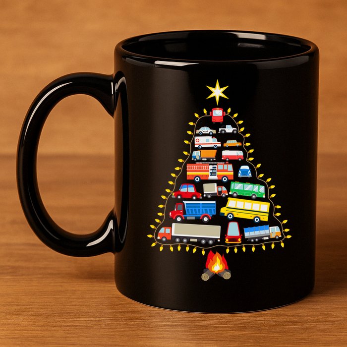 Firefighter Fire Truck Christmas Tree Xmas Tshirt 11oz C Handle Ceramic Mug