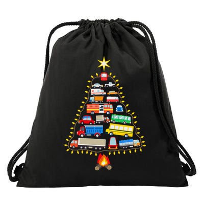 Firefighter Fire Truck Christmas Tree Xmas Tshirt Drawstring Bag