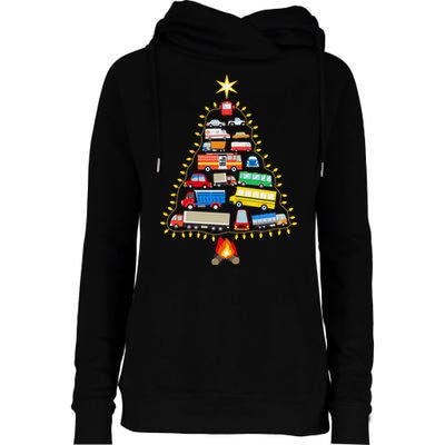 Firefighter Fire Truck Christmas Tree Xmas Tshirt Womens Funnel Neck Pullover Hood