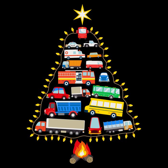 Firefighter Fire Truck Christmas Tree Xmas Tshirt Flatbill Hat