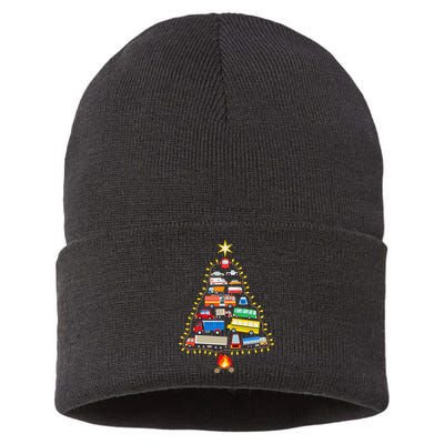 Firefighter Fire Truck Christmas Tree Xmas Tshirt Sustainable Knit Beanie