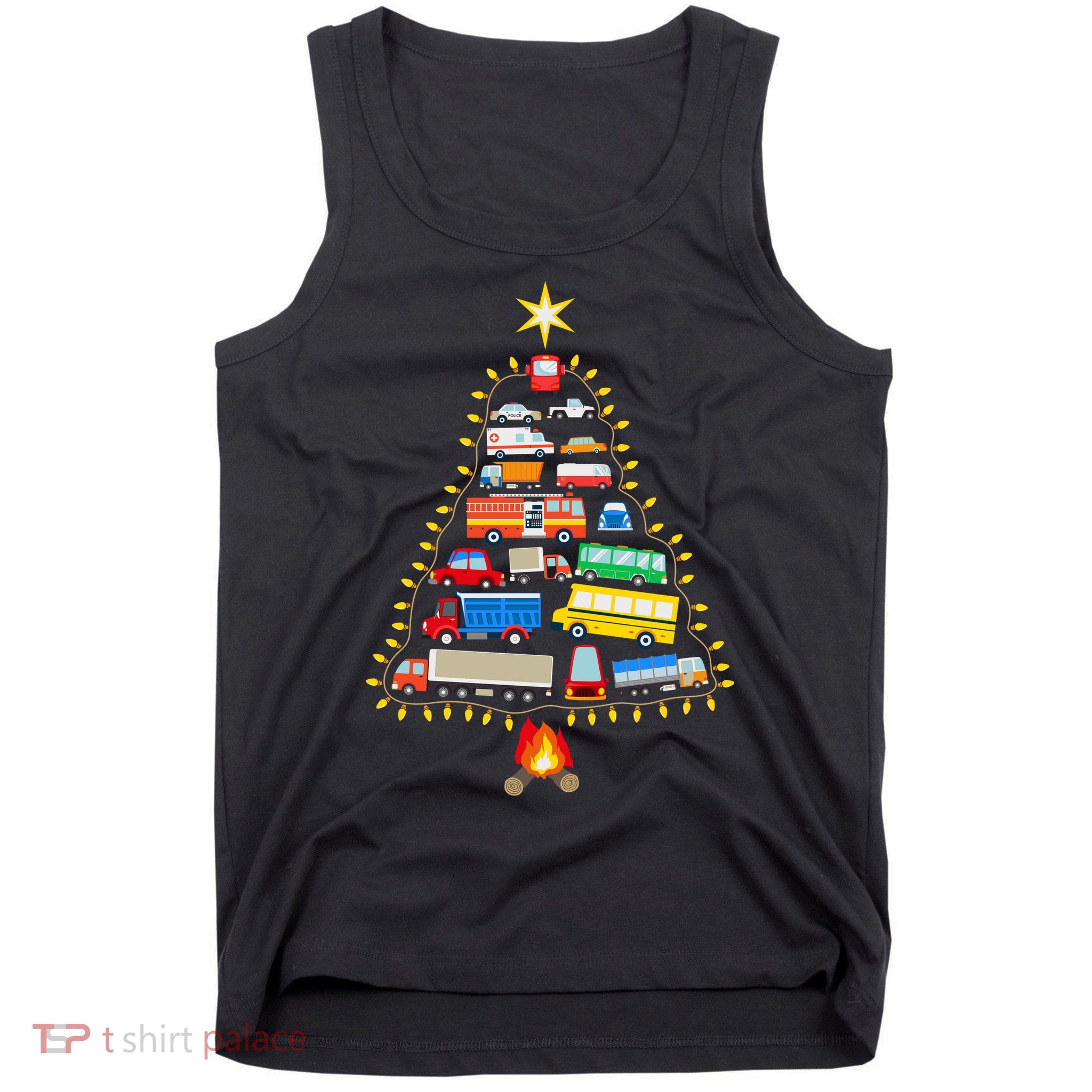 Firefighter Fire Truck Christmas Tree Xmas Tshirt Tank Top
