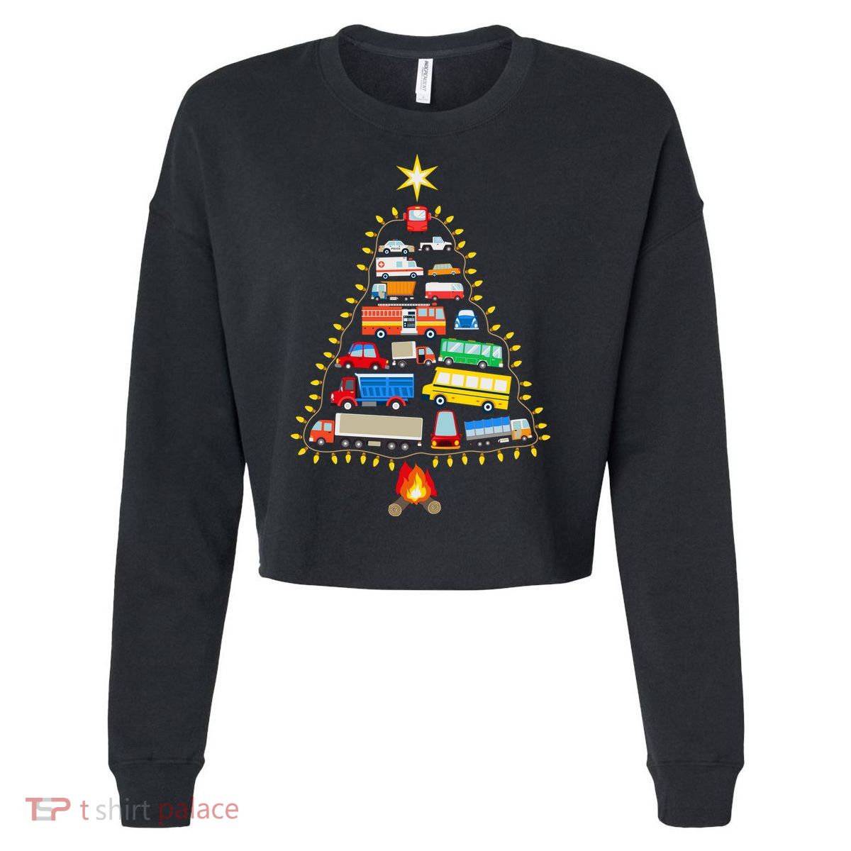 Firefighter Fire Truck Christmas Tree Xmas Tshirt Cropped Pullover Crew