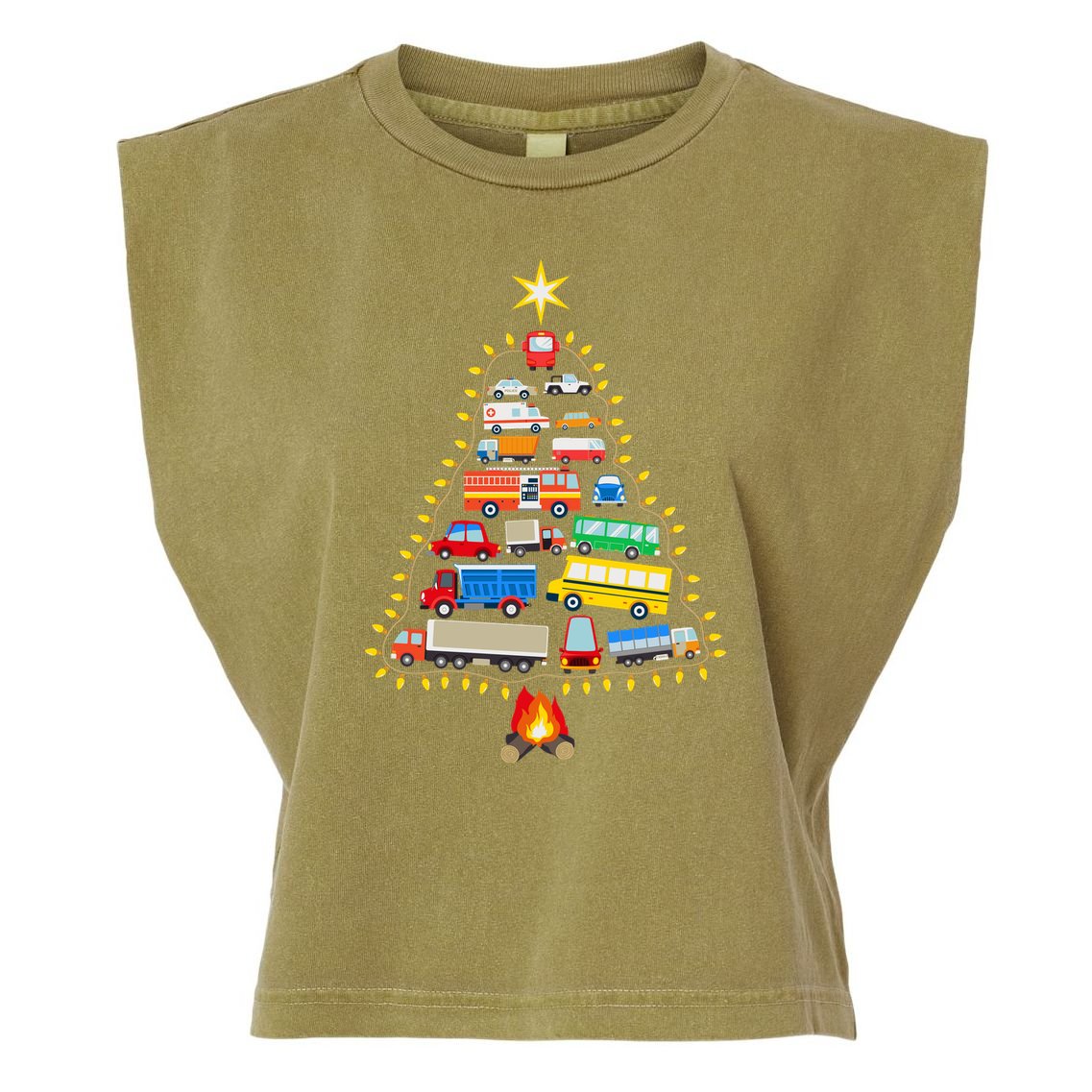 Firefighter Fire Truck Christmas Tree Xmas Tshirt Garment-Dyed Women's Muscle Tee