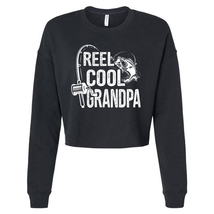 Funny Fishing Tee Vintage Reel Cool Grandpa Cropped Pullover Crew