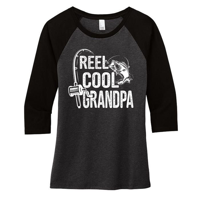 Funny Fishing Tee Vintage Reel Cool Grandpa Women's Tri-Blend 3/4-Sleeve Raglan Shirt