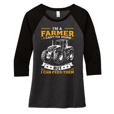 Funny Farming Tractor I'm A Farmer I Feed People Women's Tri-Blend 3/4-Sleeve Raglan Shirt