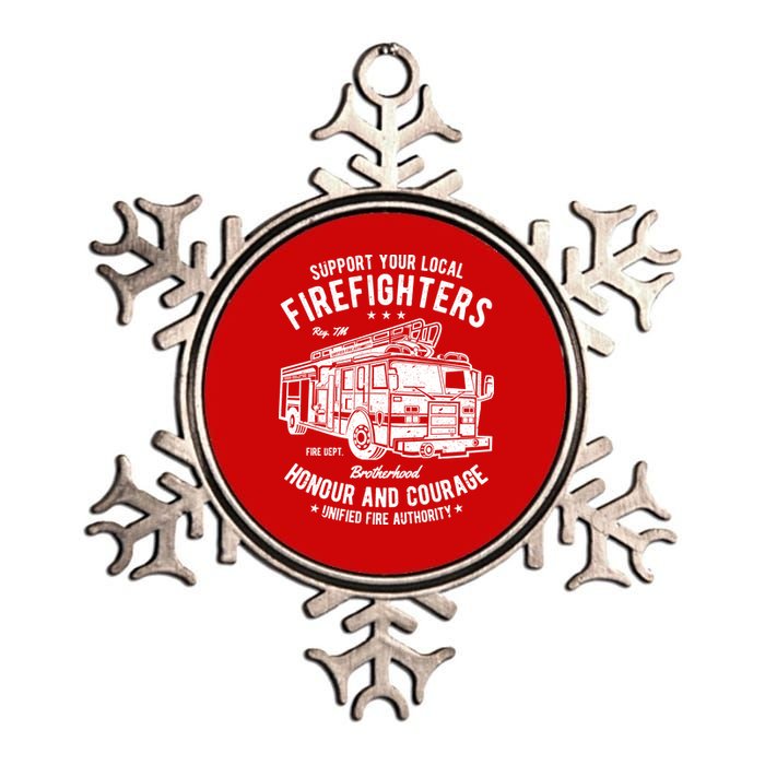 Support Your Local Fire Fighters Metallic Star Ornament