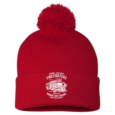 Support Your Local Fire Fighters Pom Pom 12in Knit Beanie