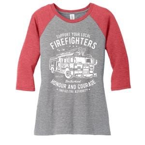 Support Your Local Fire Fighters Women's Tri-Blend 3/4-Sleeve Raglan Shirt