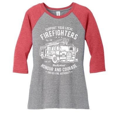 Support Your Local Fire Fighters Women's Tri-Blend 3/4-Sleeve Raglan Shirt