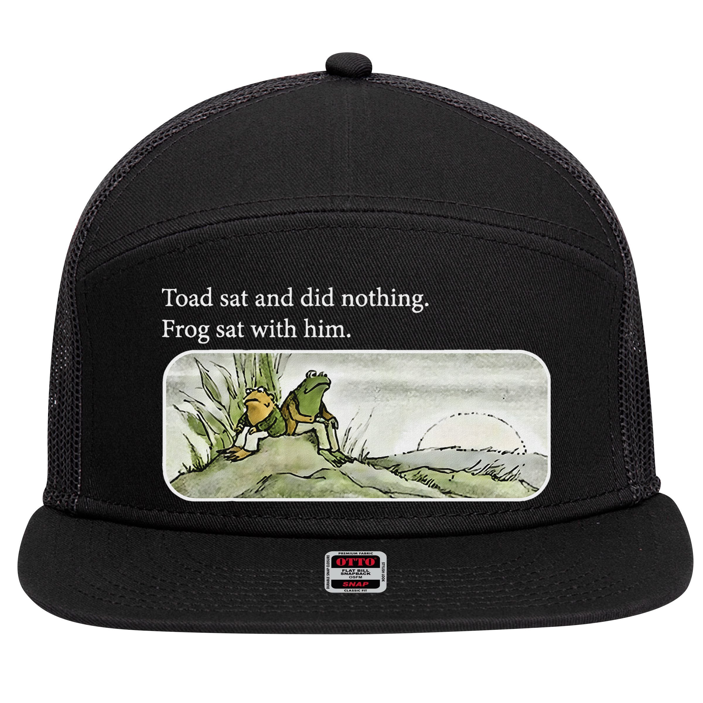 Frogs Funny Toads Meme Lover Toad Sat And Did Nothing 7 Panel Mesh Trucker Snapback Hat