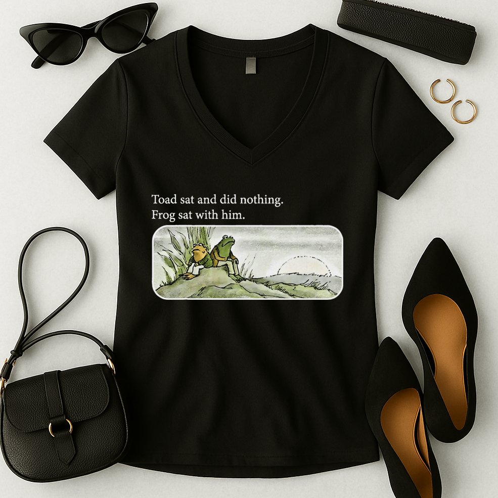 Frogs Funny Toads Meme Lover Toad Sat And Did Nothing Women's V-Neck T-Shirt