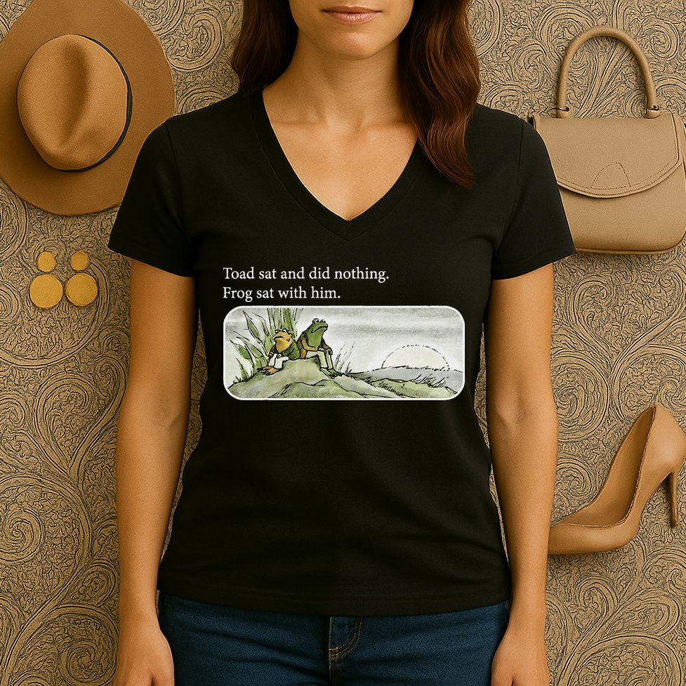 Frogs Funny Toads Meme Lover Toad Sat And Did Nothing Women's V-Neck T-Shirt