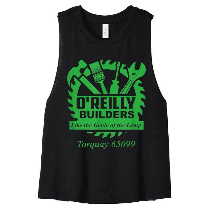 Funny Fawlty Towers, Basil Fawlty, O'Reilly Builders Parody Women's Racerback Cropped Tank