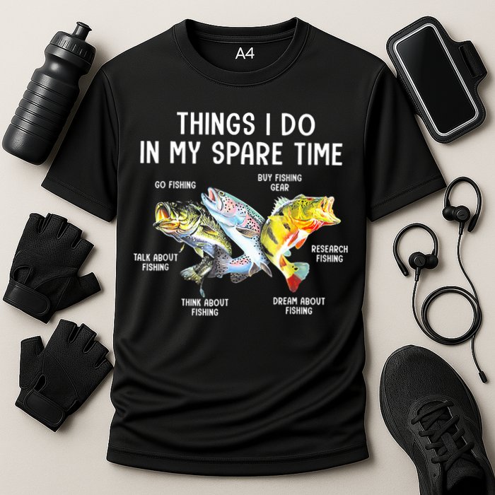 Funny Fishing Things I Do In My Spare Time Fishing Pole Gifts Cooling Performance Crew T-Shirt