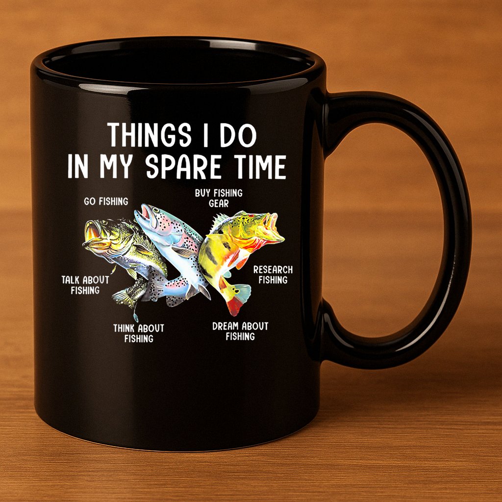 Funny Fishing Things I Do In My Spare Time Fishing Pole Gifts 11oz C Handle Ceramic Mug