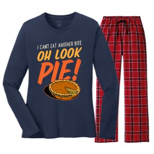 Funny Family Thanksgiving I Can't Eat Another Bite Oh Look Pie Shirt Women's Long Sleeve Flannel Pajama Set 