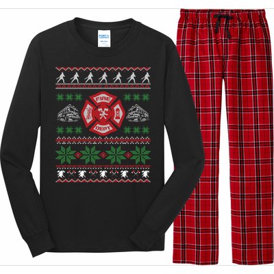 Firefighter Fire Ugly Christmas Style Gift Long Sleeve Pajama Set