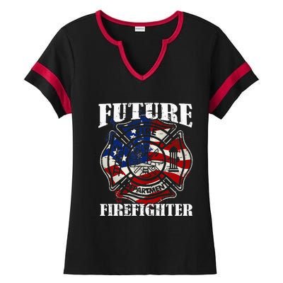 Future Firefighter Usa Flag Theme For Birthday Ladies Halftime Notch Neck Tee