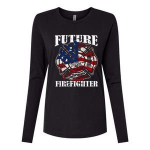 Future Firefighter Usa Flag Theme For Birthday Womens Cotton Relaxed Long Sleeve T-Shirt