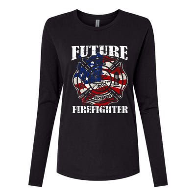 Future Firefighter Usa Flag Theme For Birthday Womens Cotton Relaxed Long Sleeve T-Shirt