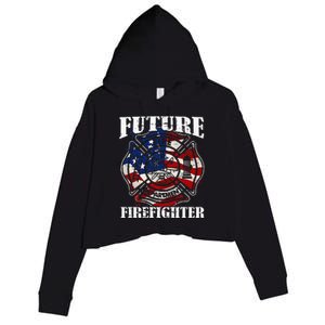 Future Firefighter Usa Flag Theme For Birthday Crop Fleece Hoodie